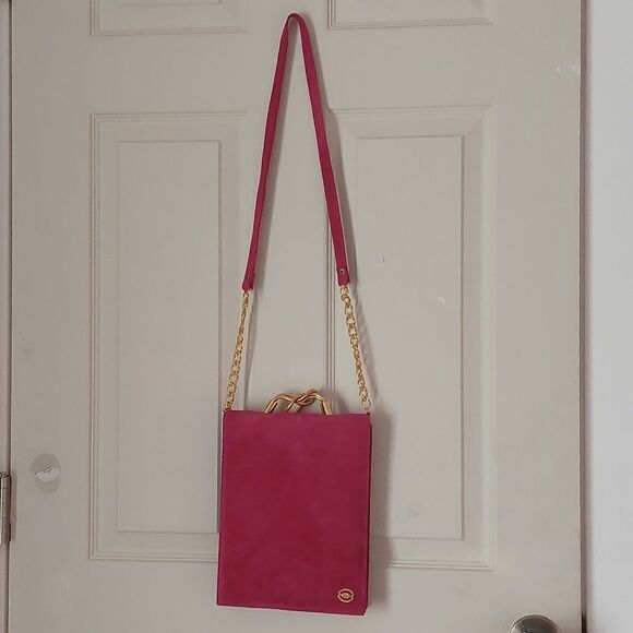 Vintage Rare SAFI Canada Fuchsia Pink Suede Leather Crossbody Bag - Picture 1 of 13